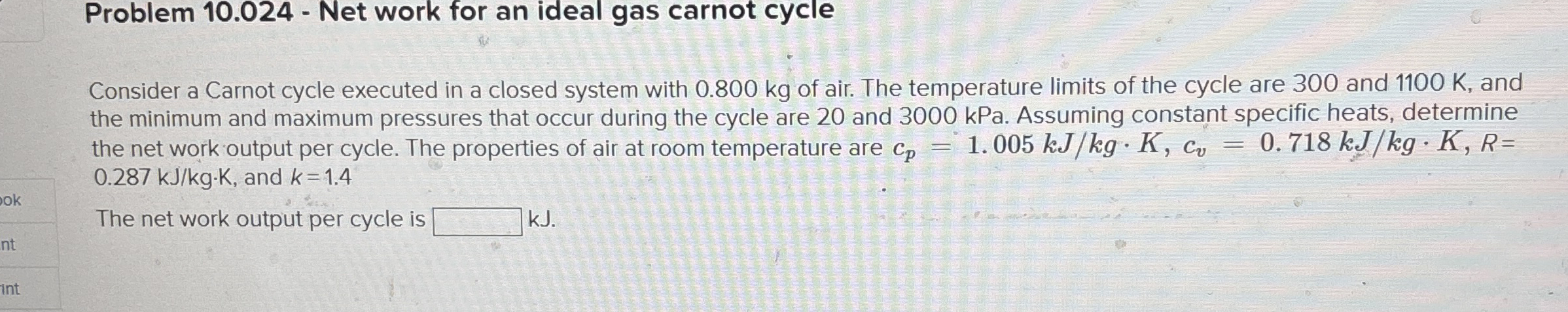 Problem 1 0 . 0 2 4 - Net work for an ideal gas
