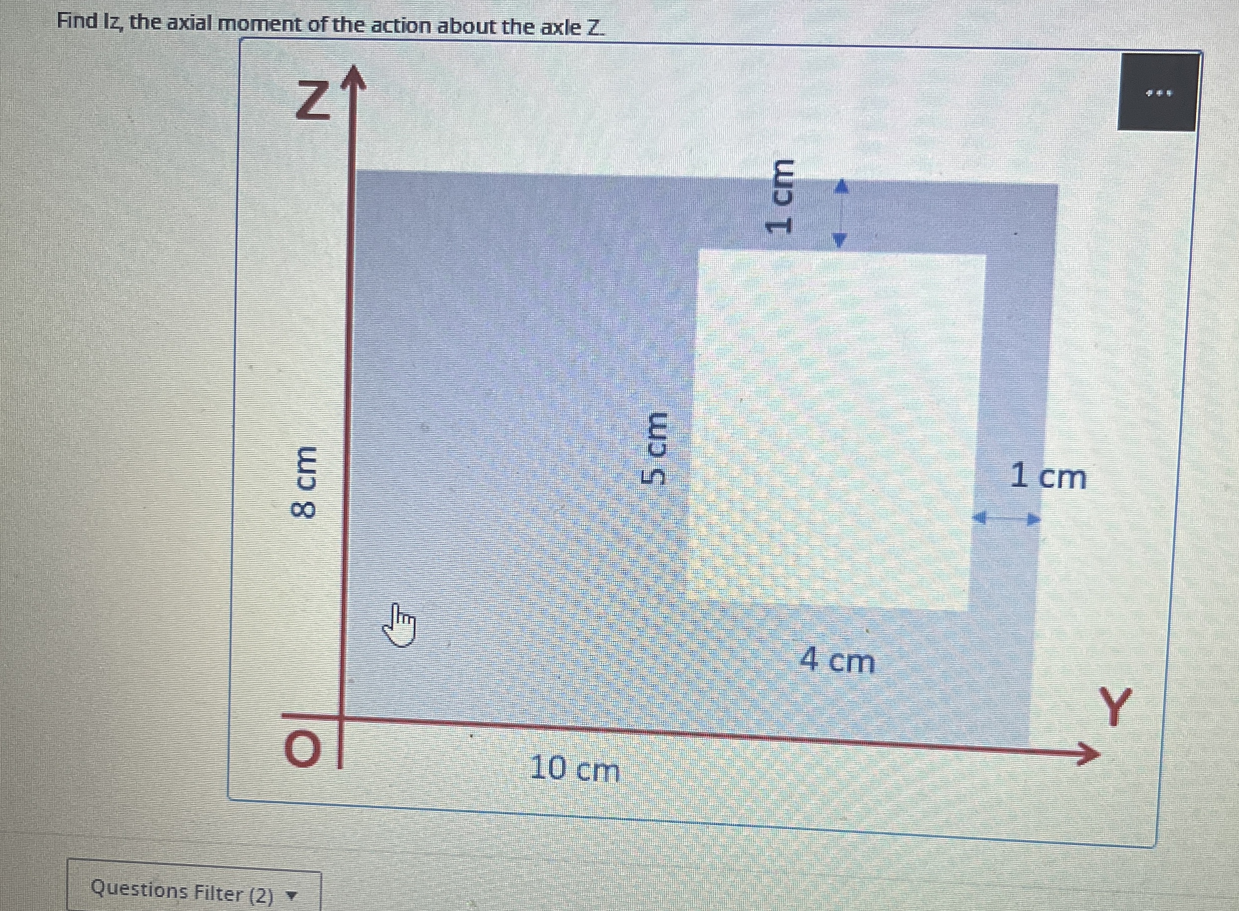 Find I z , the axial moment of the action about
