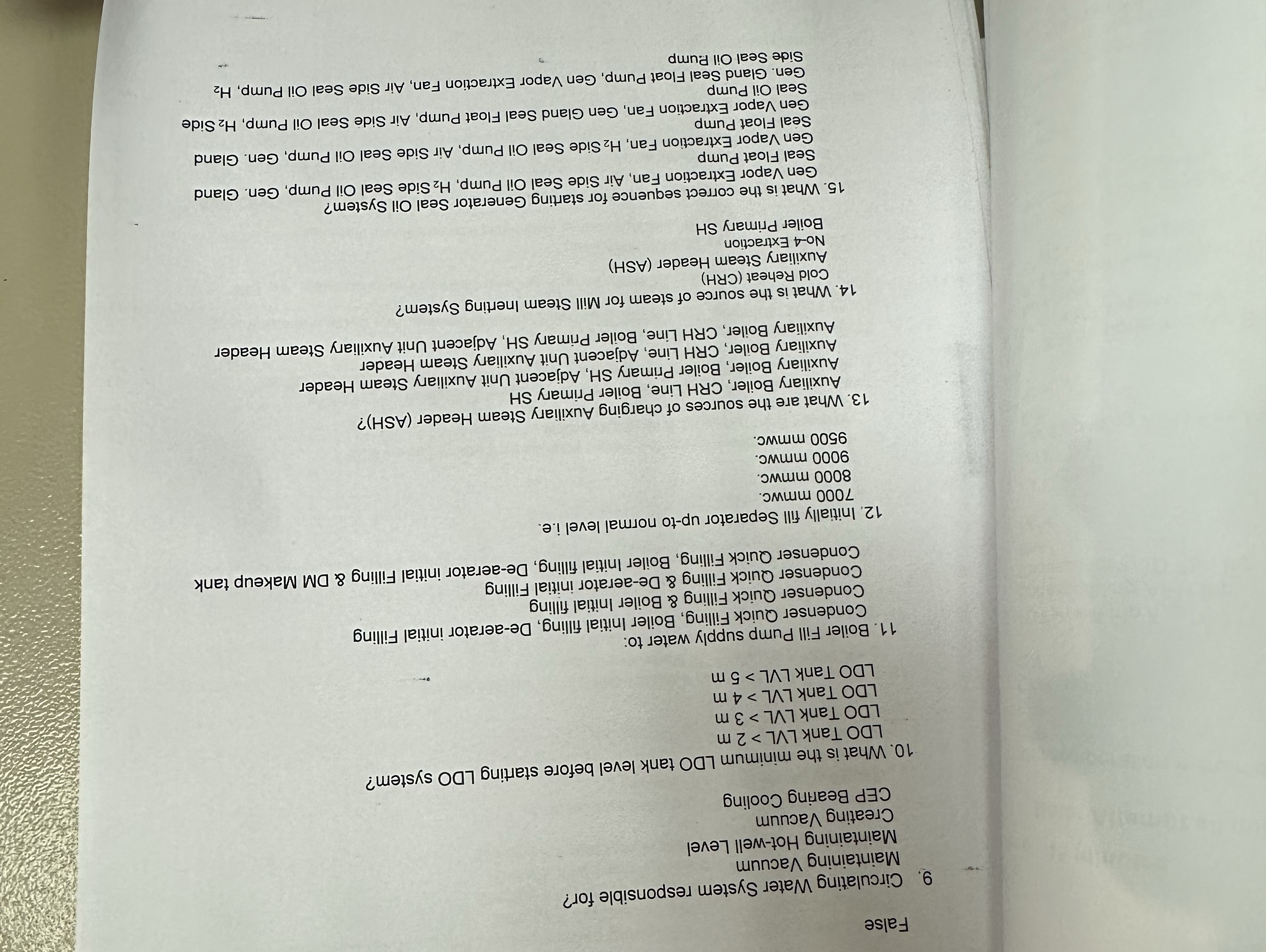 9 . Circulating Water System responsible for?