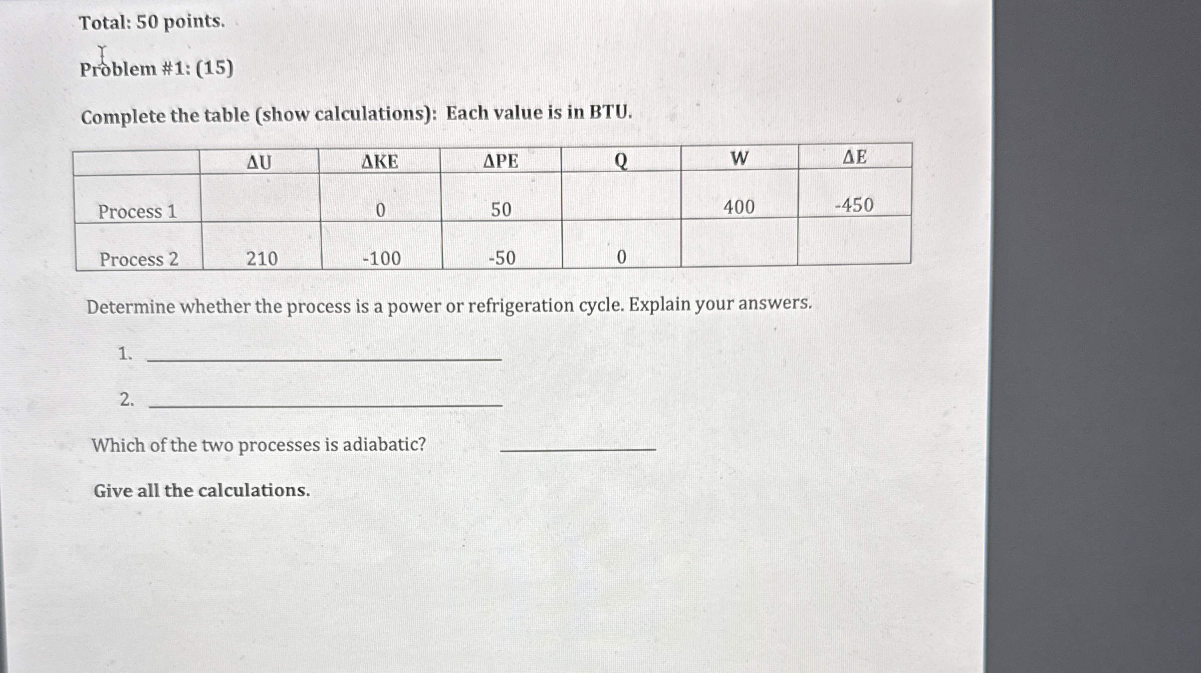 Total: 5 0 points. Problem # 1 : ( 1 5 ) Complete