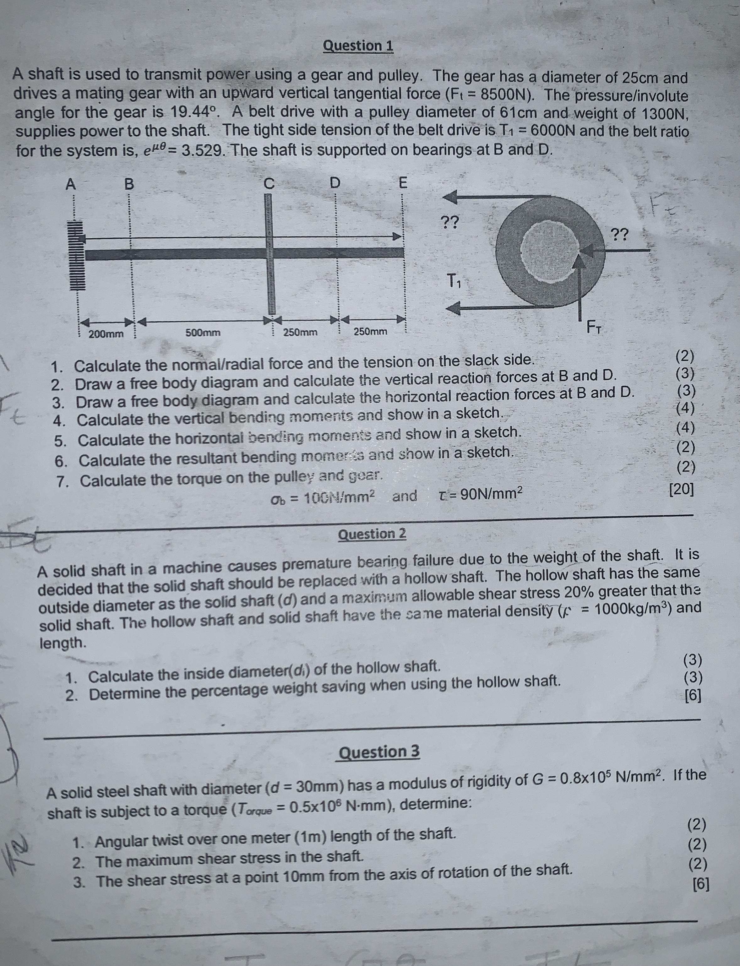 Question 1 A shaft is used to transmit power