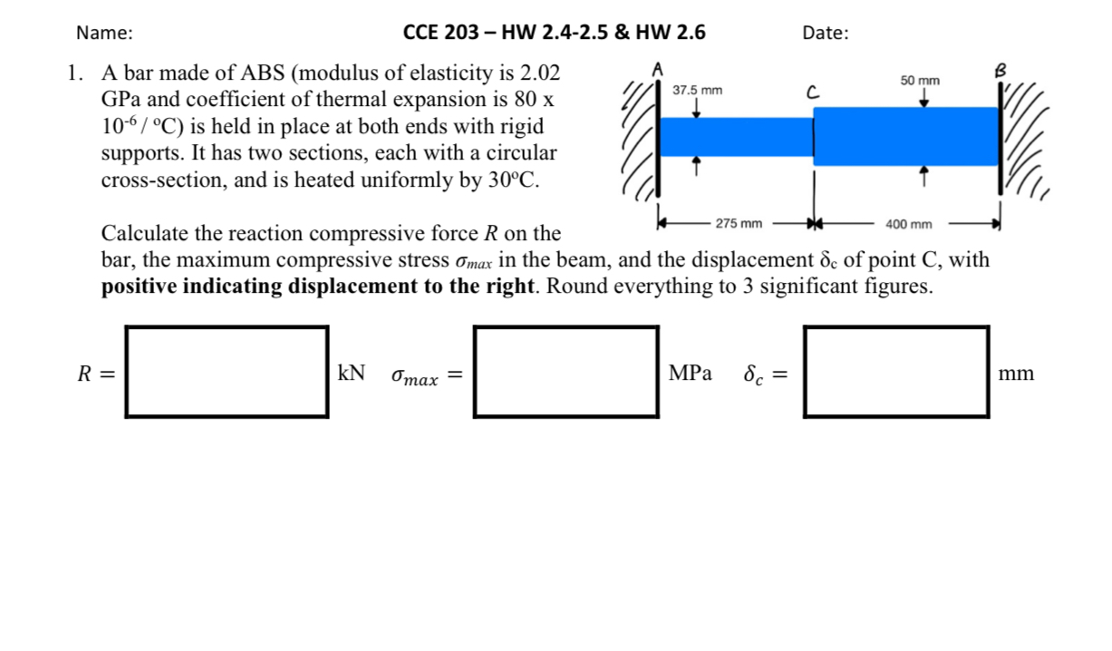 A bar made of ABS ( modulus of elasticity is 2 .