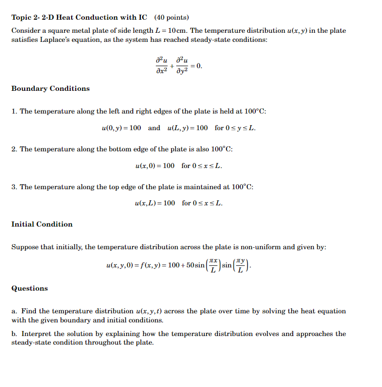 Topic 2 - 2 - D Heat Conduction with IC ( 4 0