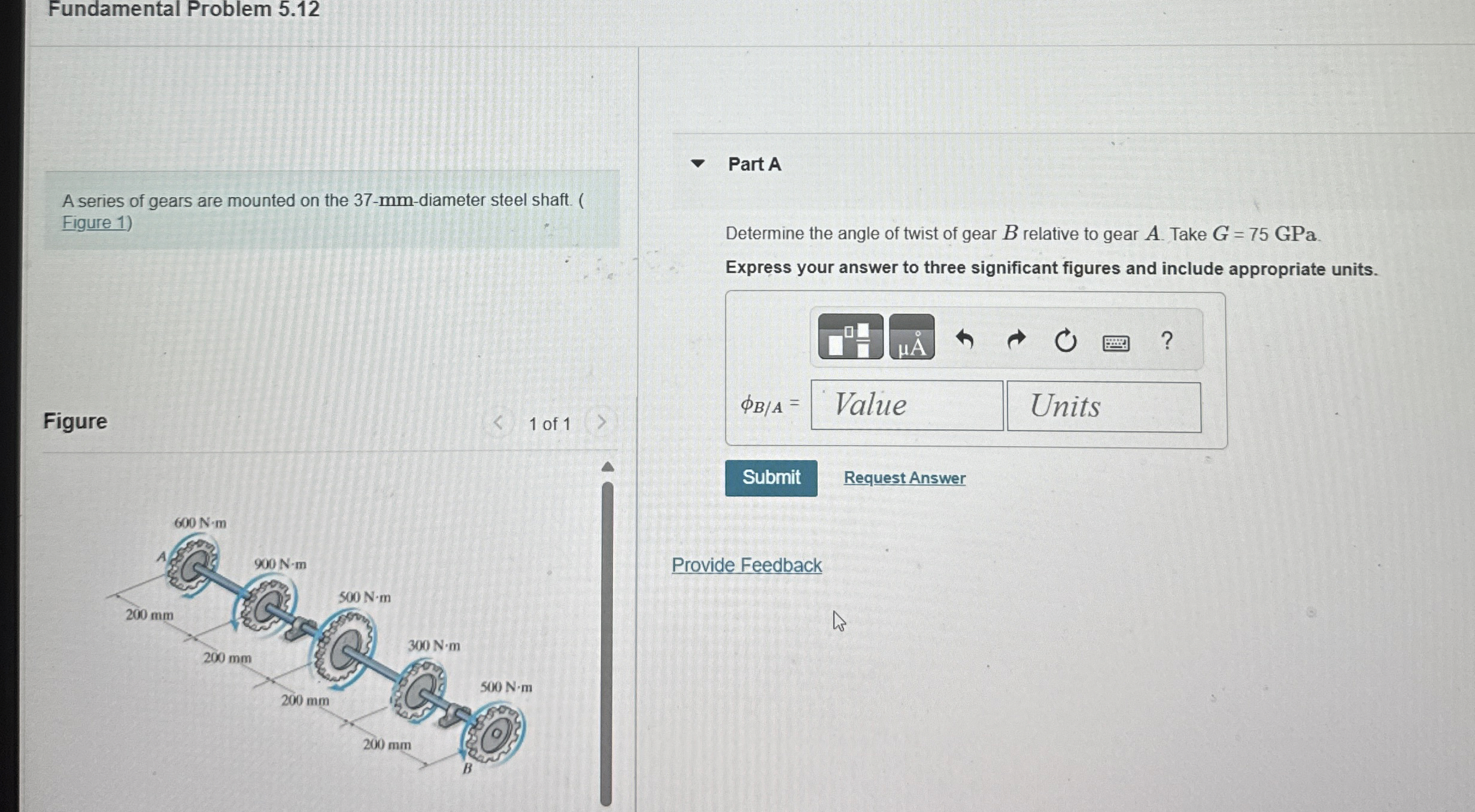 Fundamental Problem 5 . 1 2 A series of gears are