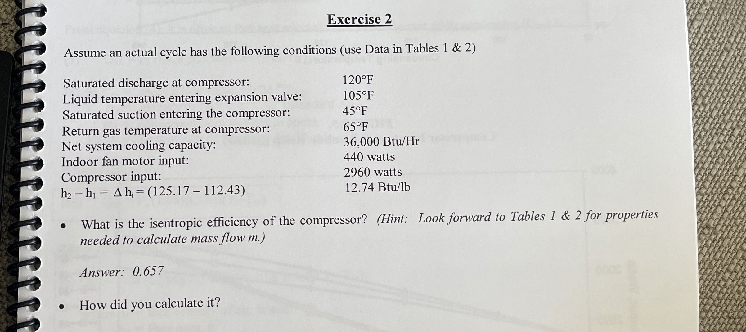 Exercise 2 Assume an actual cycle has the