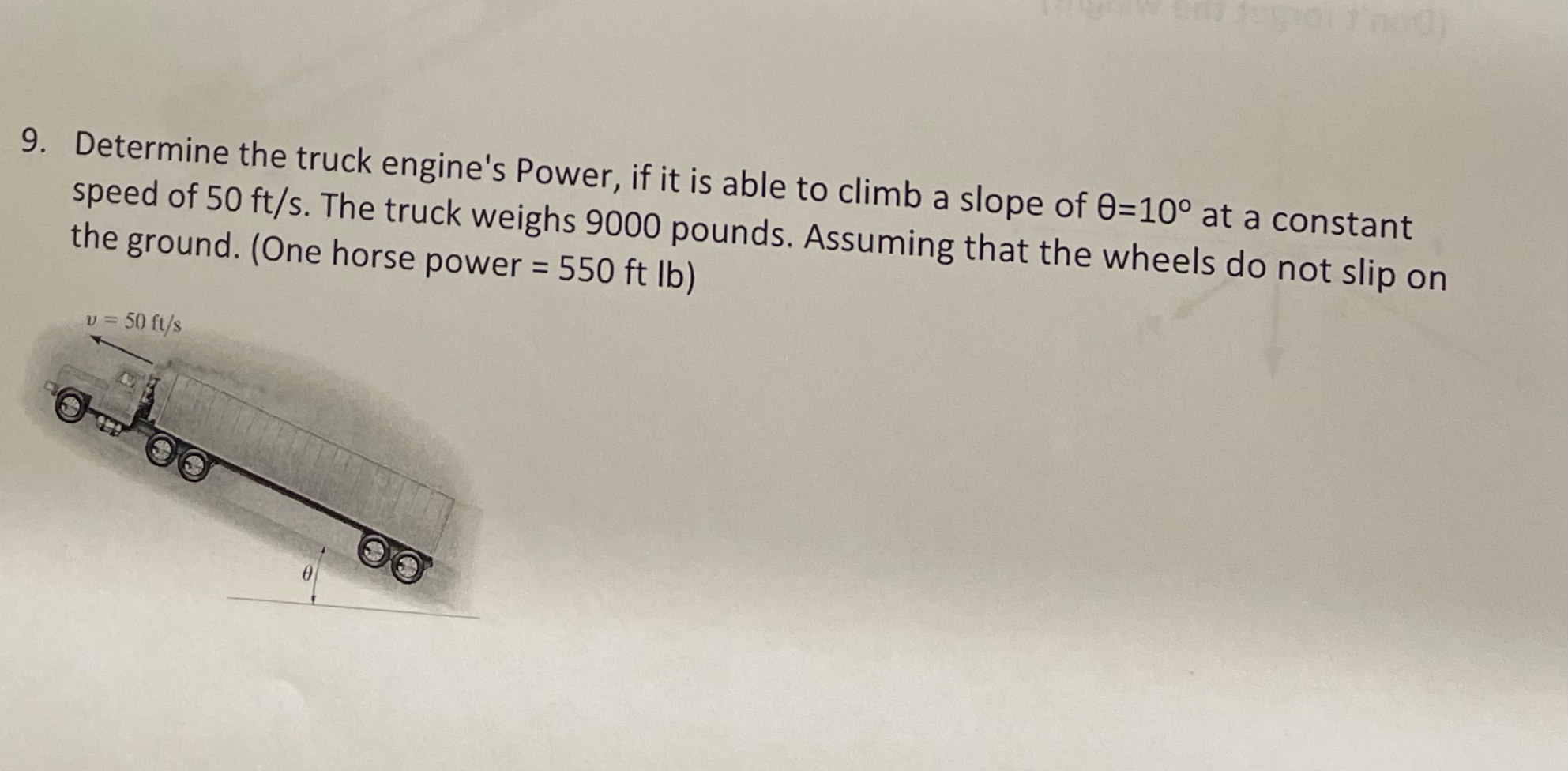 Determine the truck engine's Power, if it is able