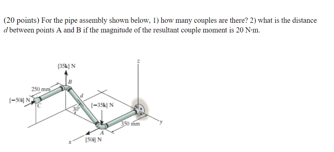 ( 2 0 points ) For the pipe assembly shown below,