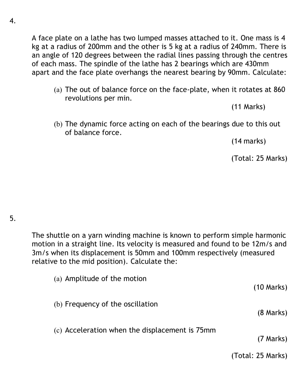 A face plate on a lathe has two lumped masses