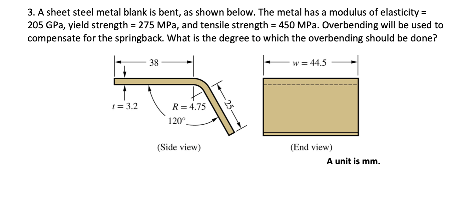 3 . A sheet steel metal blank is bent, as shown
