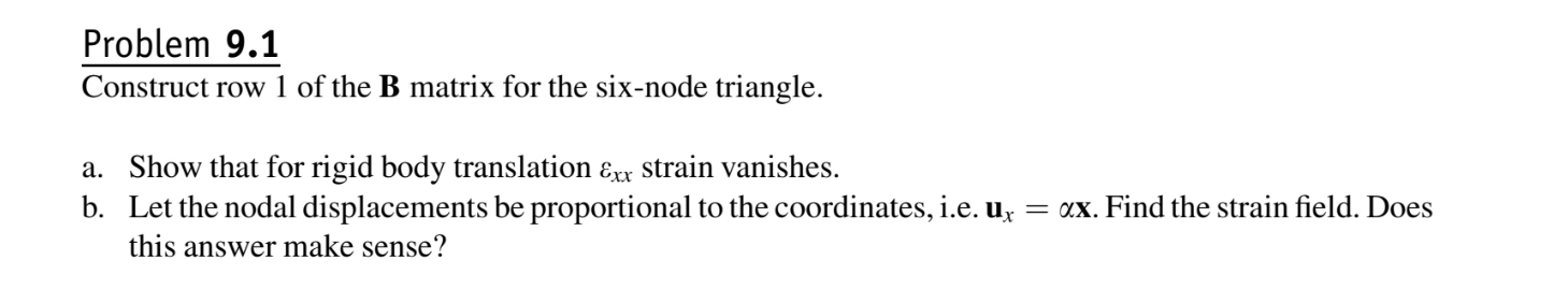 Problem 9 . 1 Construct row 1 of the B matrix for