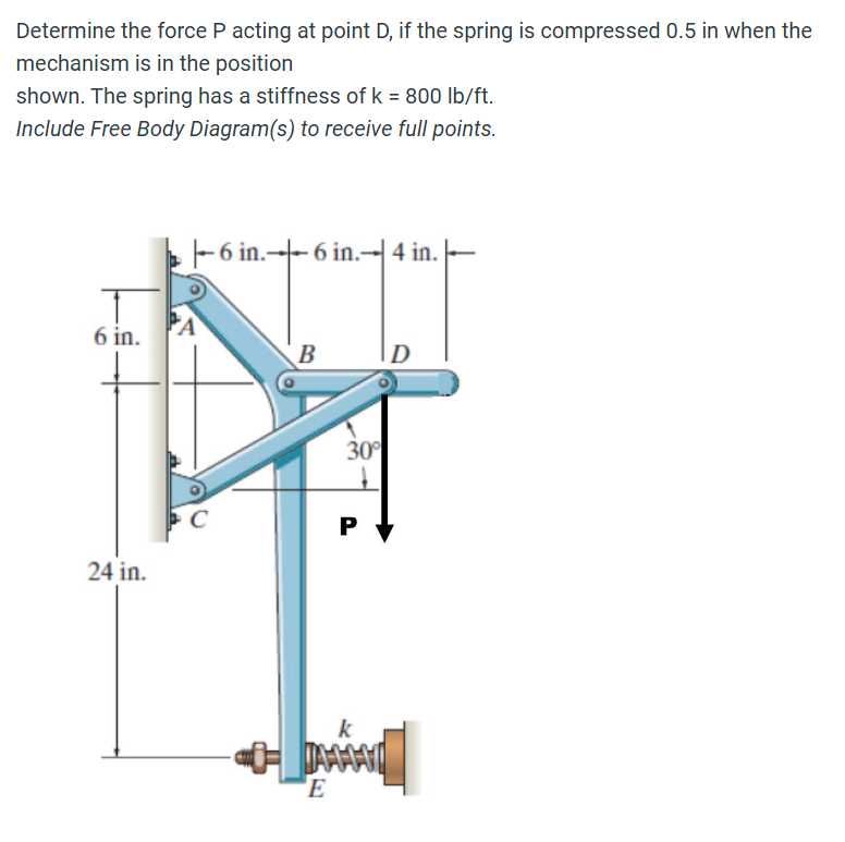 Determine the force P acting at point D , if the