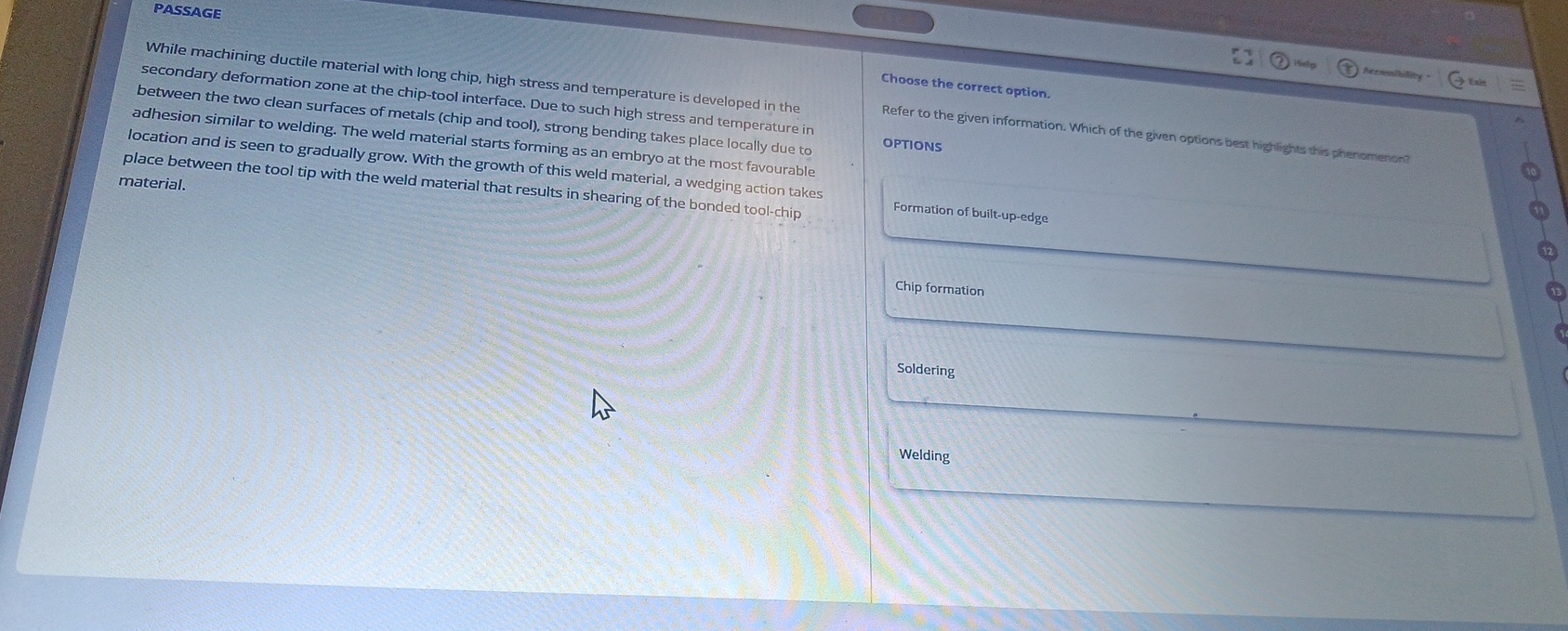 PASSAGE While machining ductile material with