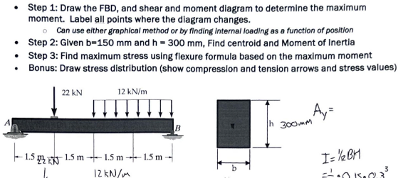 - Step 1 : Draw the FBD , and shear and moment