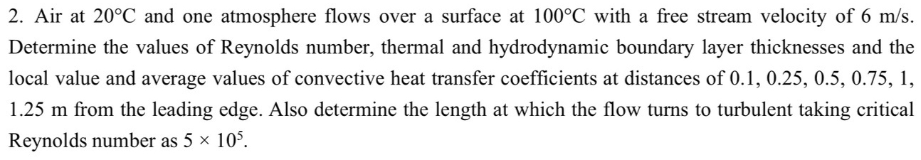 Air at 2 0 C and one atmosphere flows over a