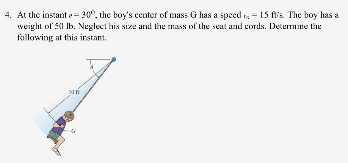 At the instant = 3 0 , the boy's center of mass G