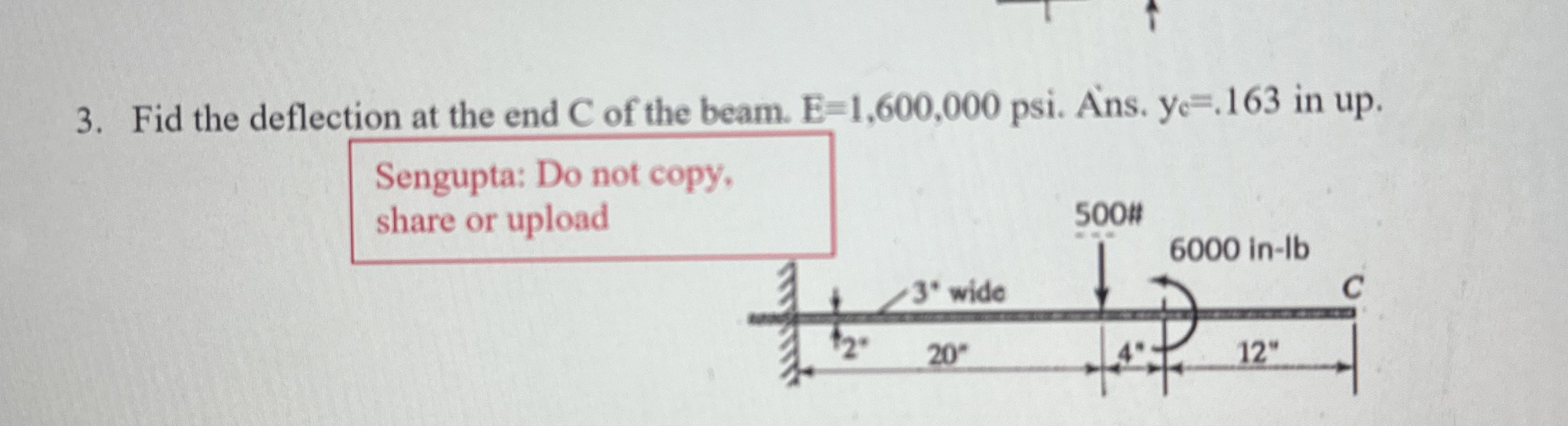 Fid the deflection at the end C of the beam. E =