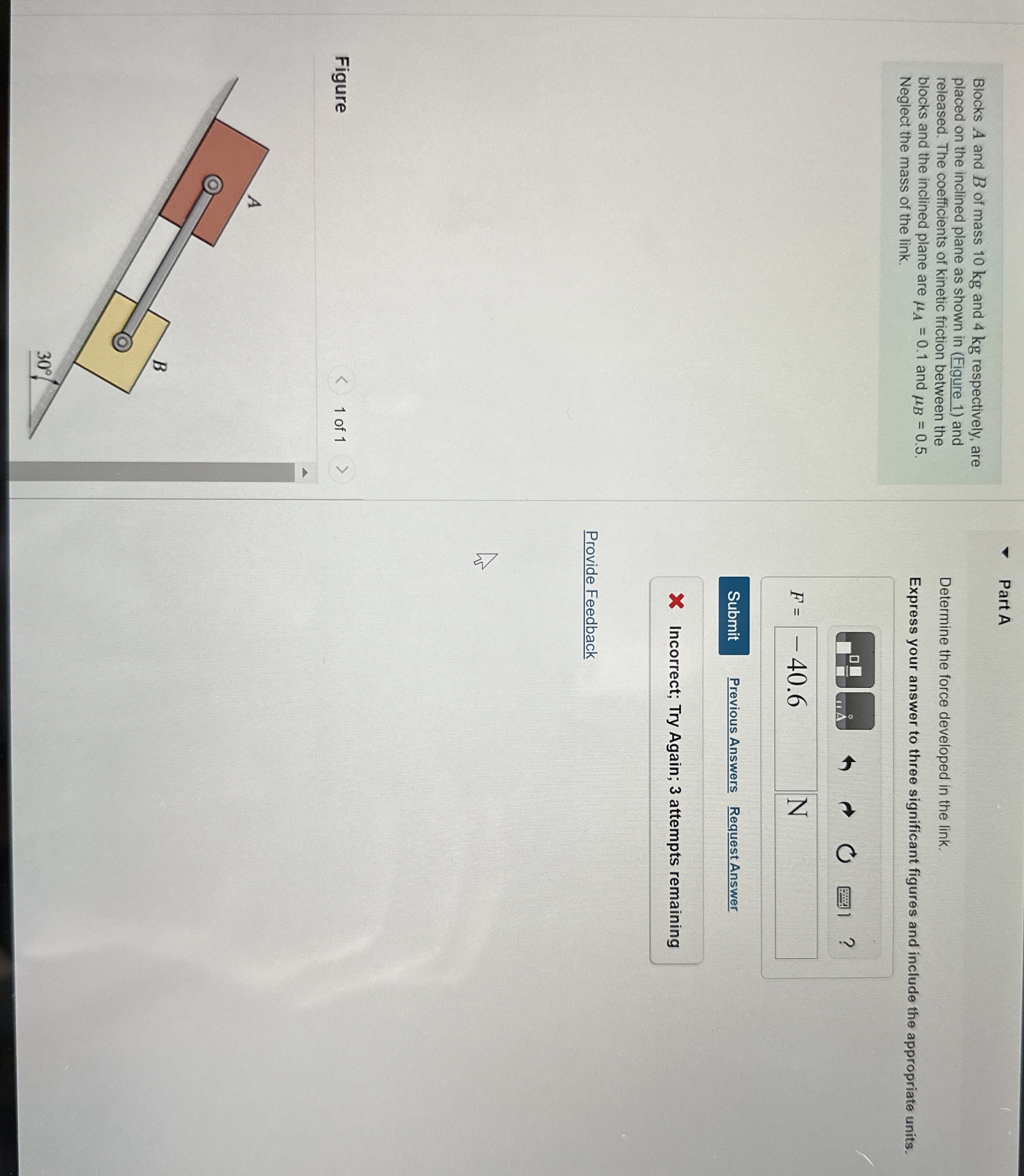Blocks A and B of mass 1 0 kg and 4 kg