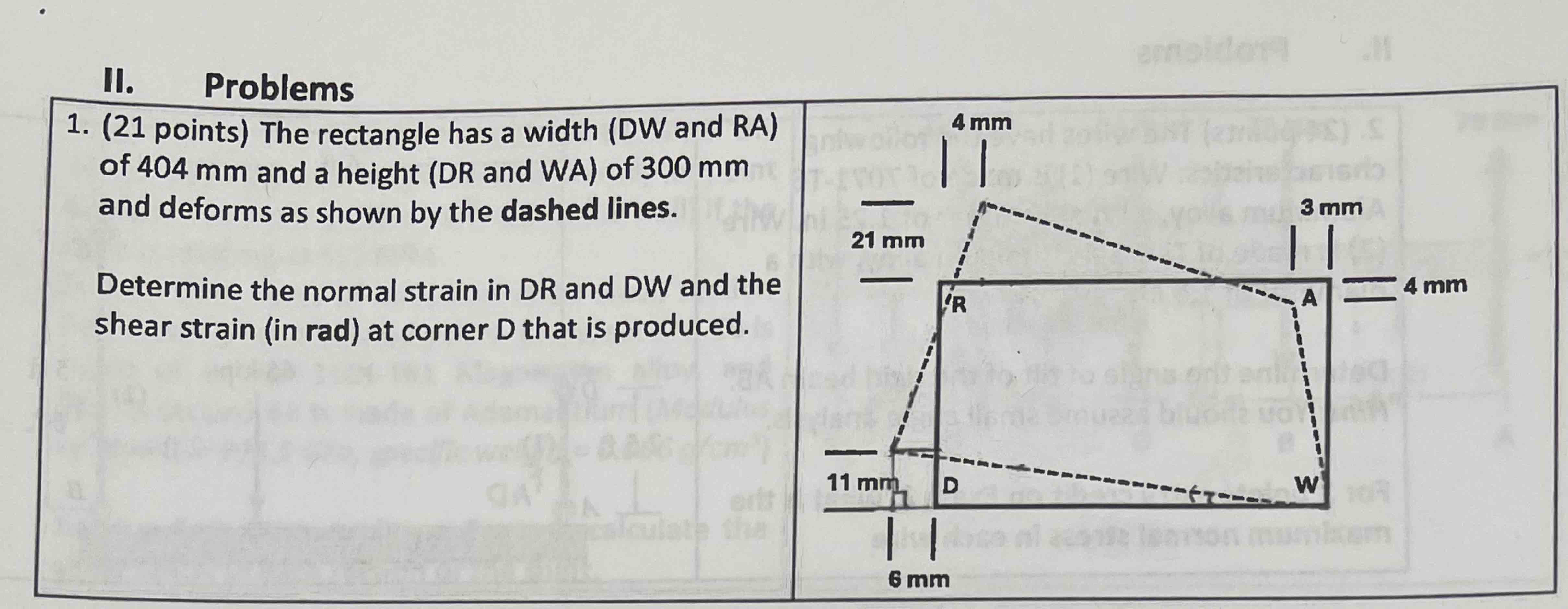 II . Problems 1 . ( 2 1 points ) The rectangle