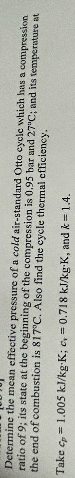 Determine the mean effective pressure of a cold