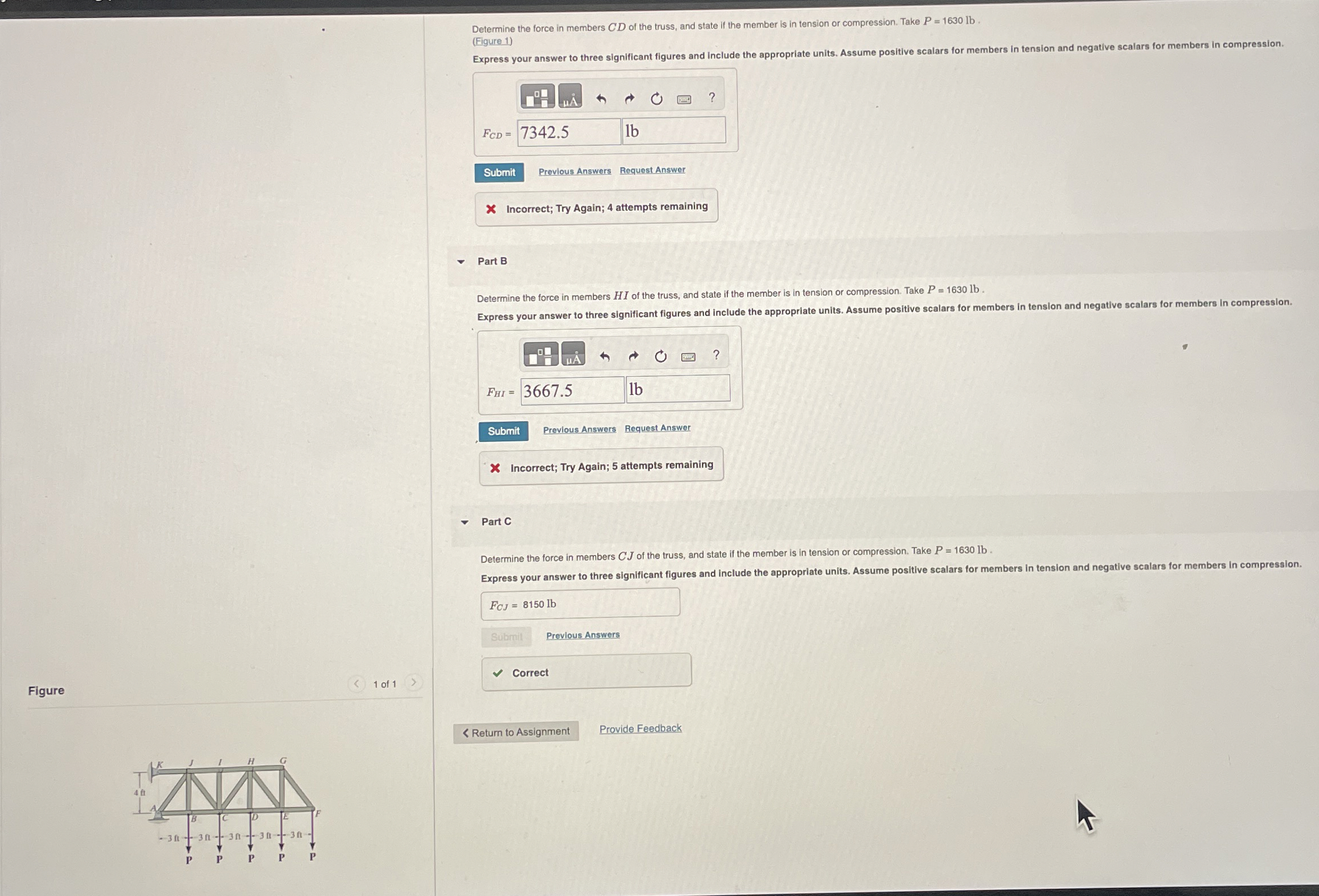 Determine the force in members C D of the truss,