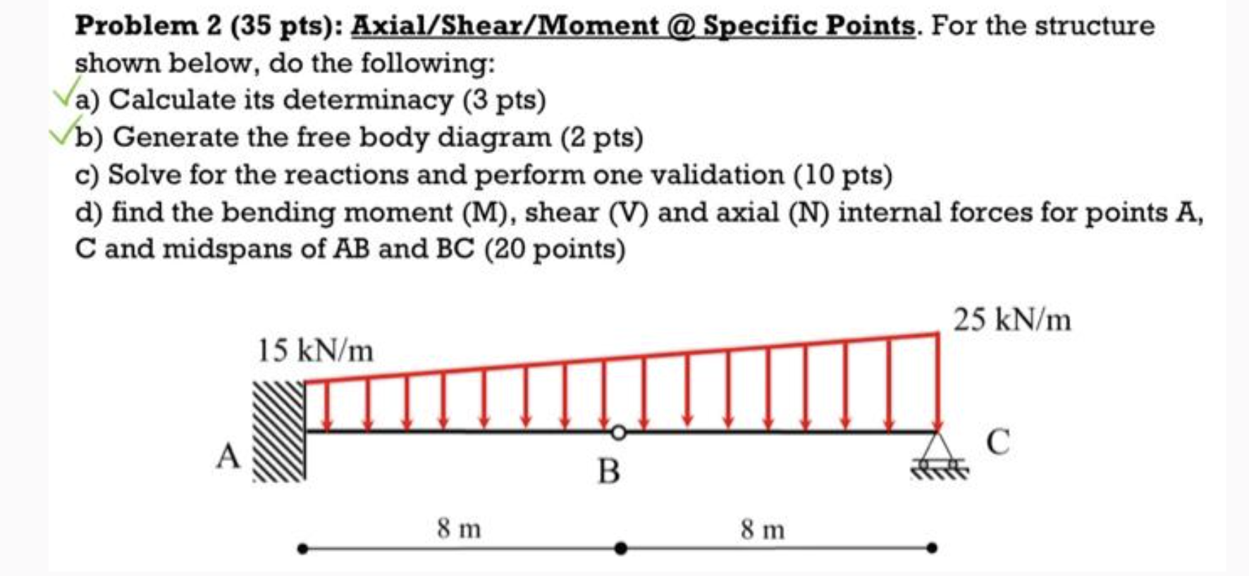 Problem 2 ( 3 5 pts ) : Axial / Shear / Moment @