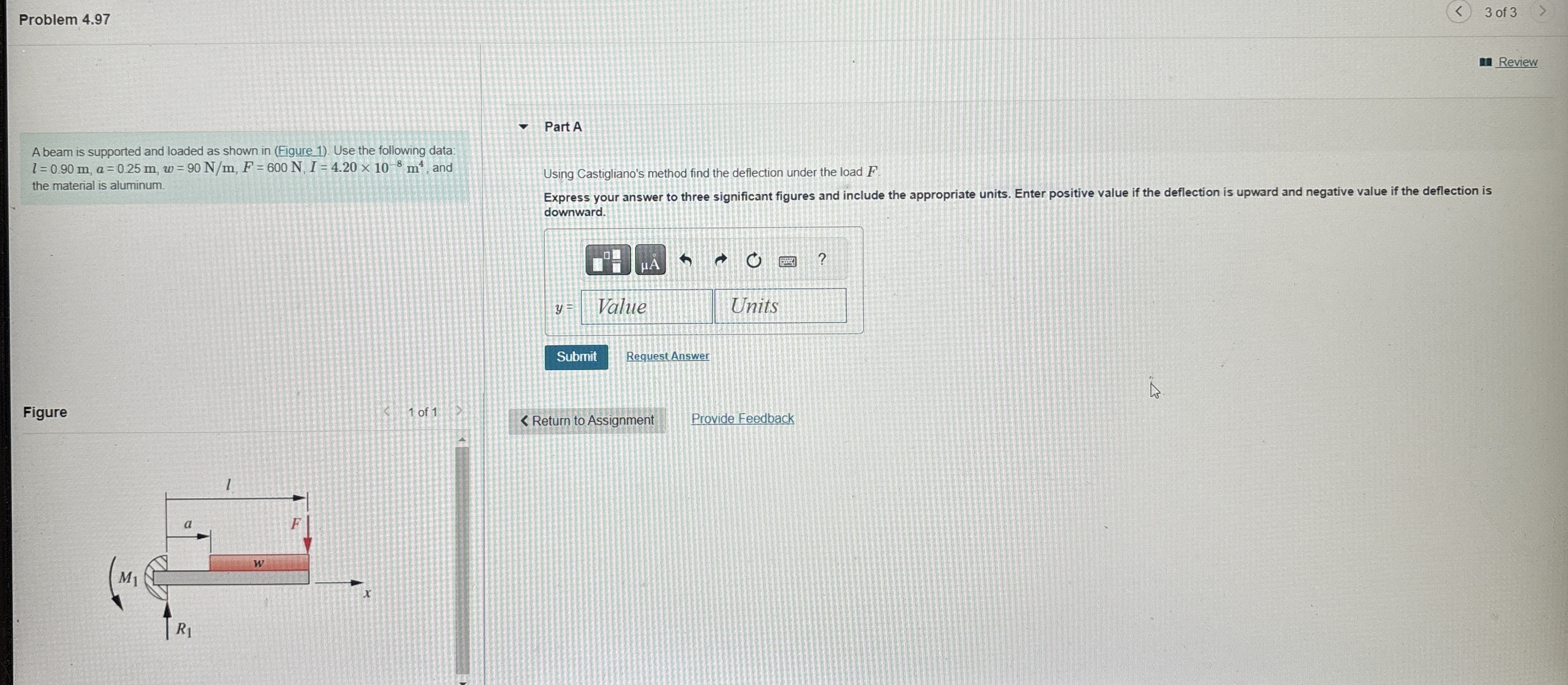 Problem 4 . 9 7 3 of 3 Review A beam is supported