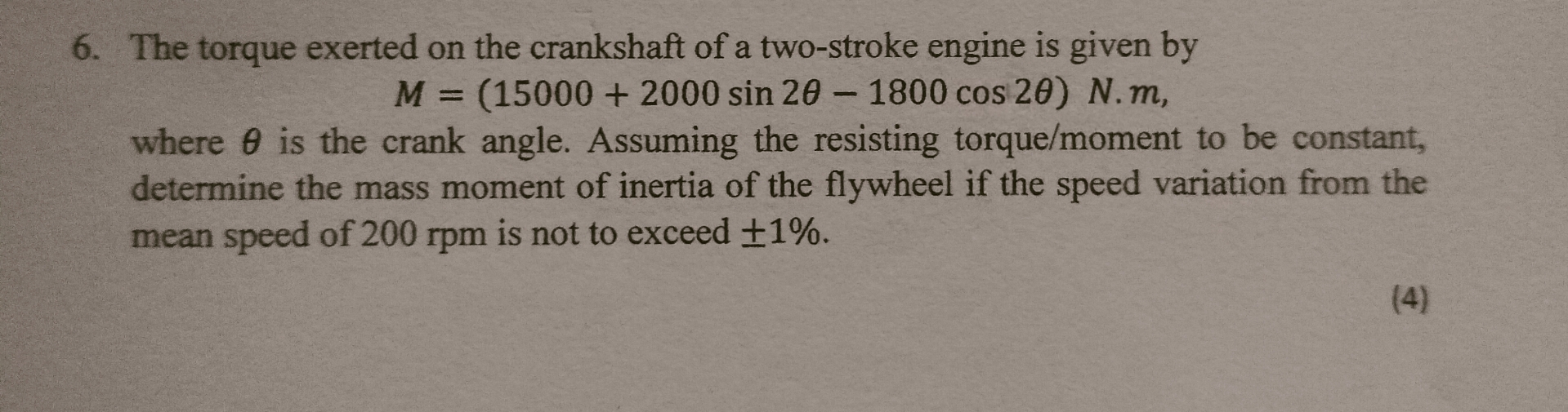 The torque exerted on the crankshaft of a two -