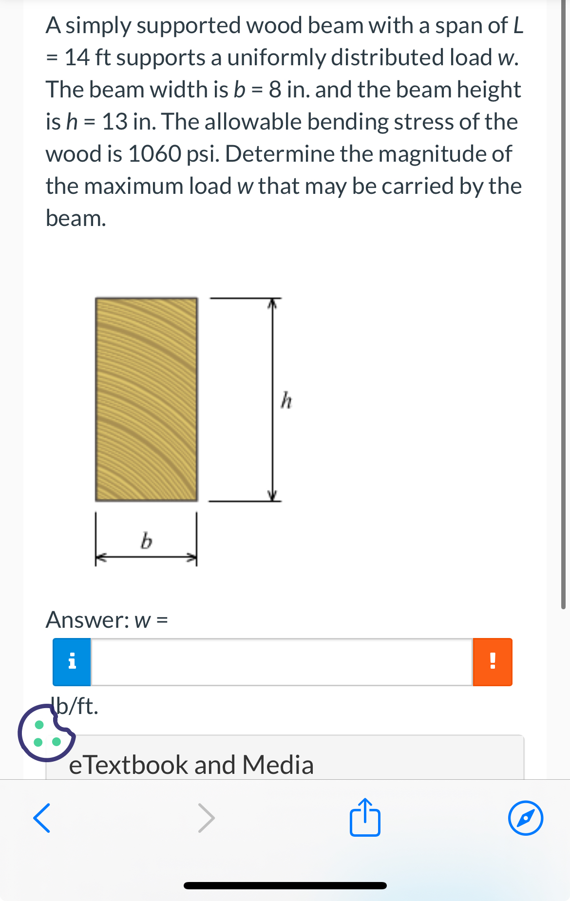 A simply supported wood beam with a span of L = 1