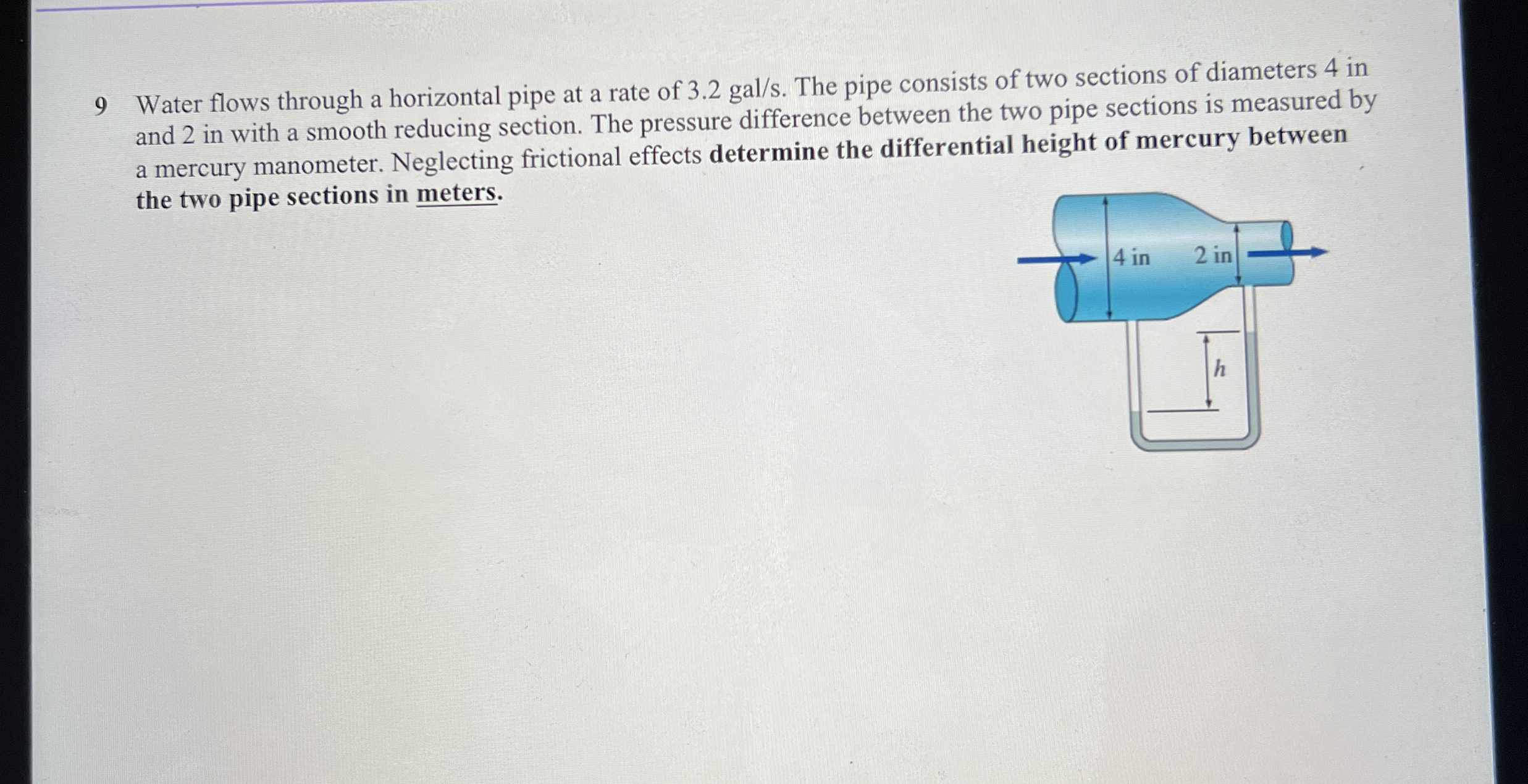 9 Water flows through a horizontal pipe at a rate