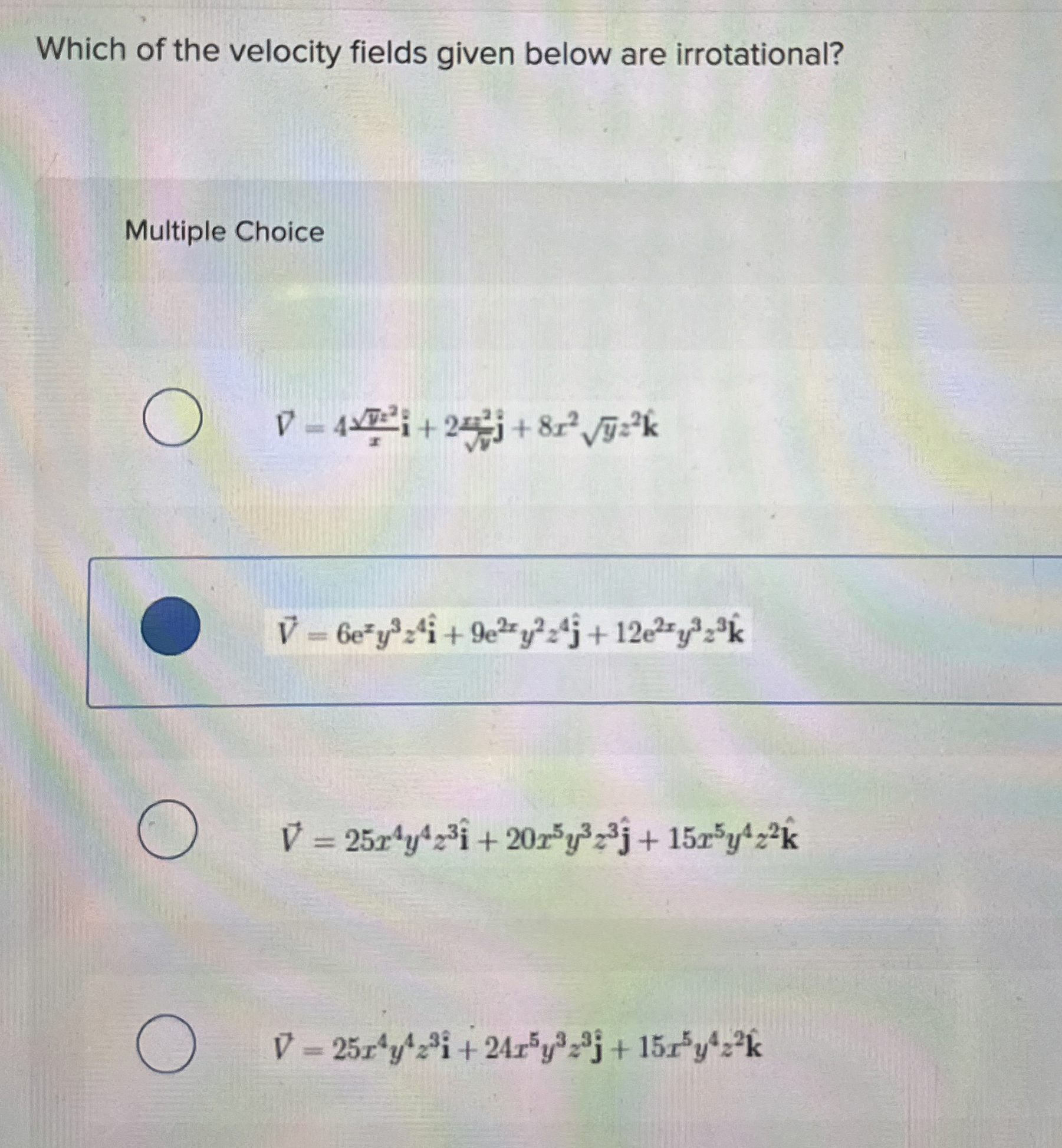 Which of the velocity fields given below are