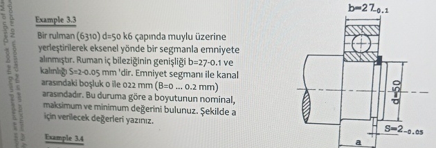 Example 3 . 3 Bir rulman ( 6 3 1 0 ) d = 5 0 k 6