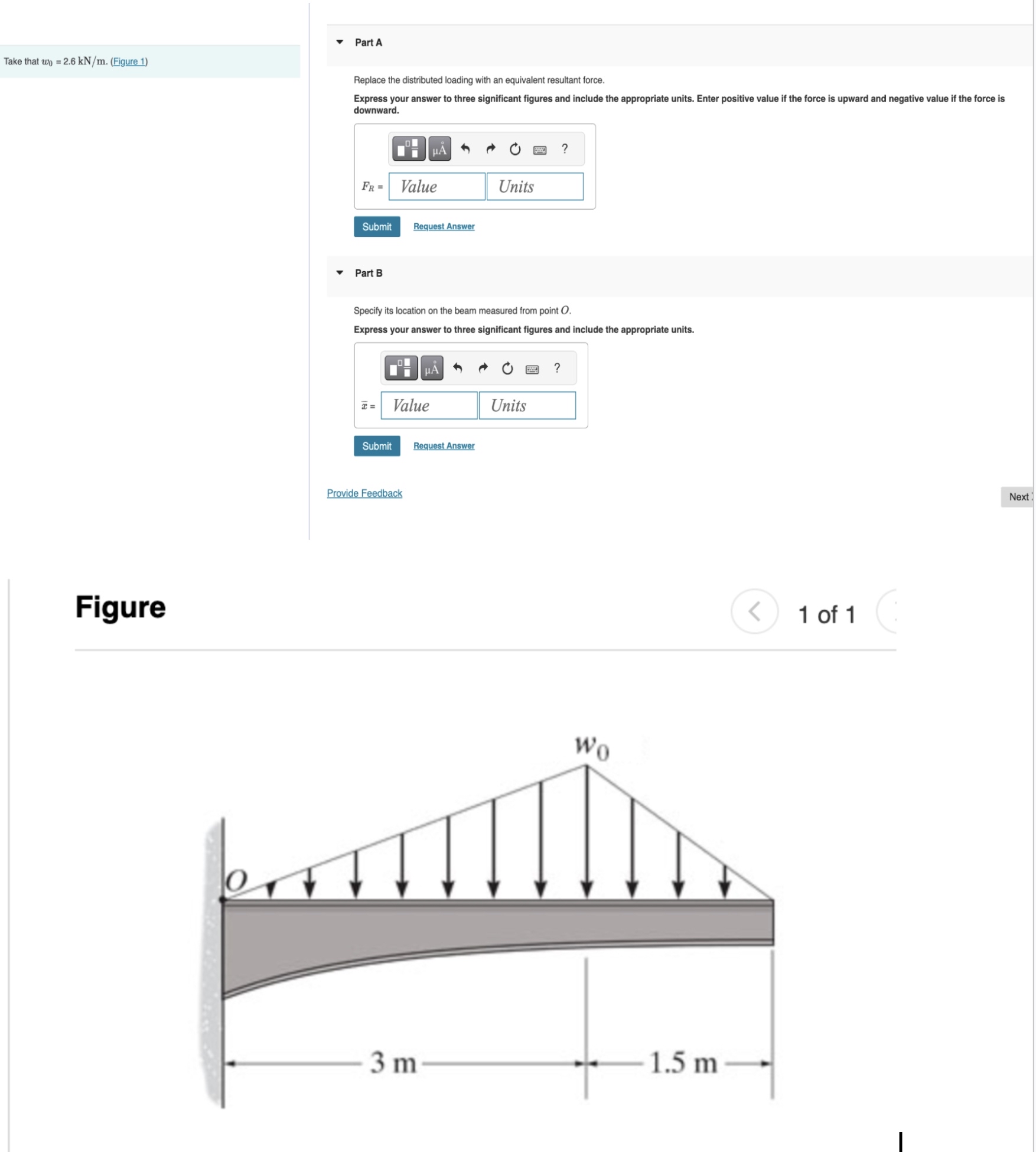 Take that w 0 = 2 . 6 k N m . ( Figure 1 ) Part A