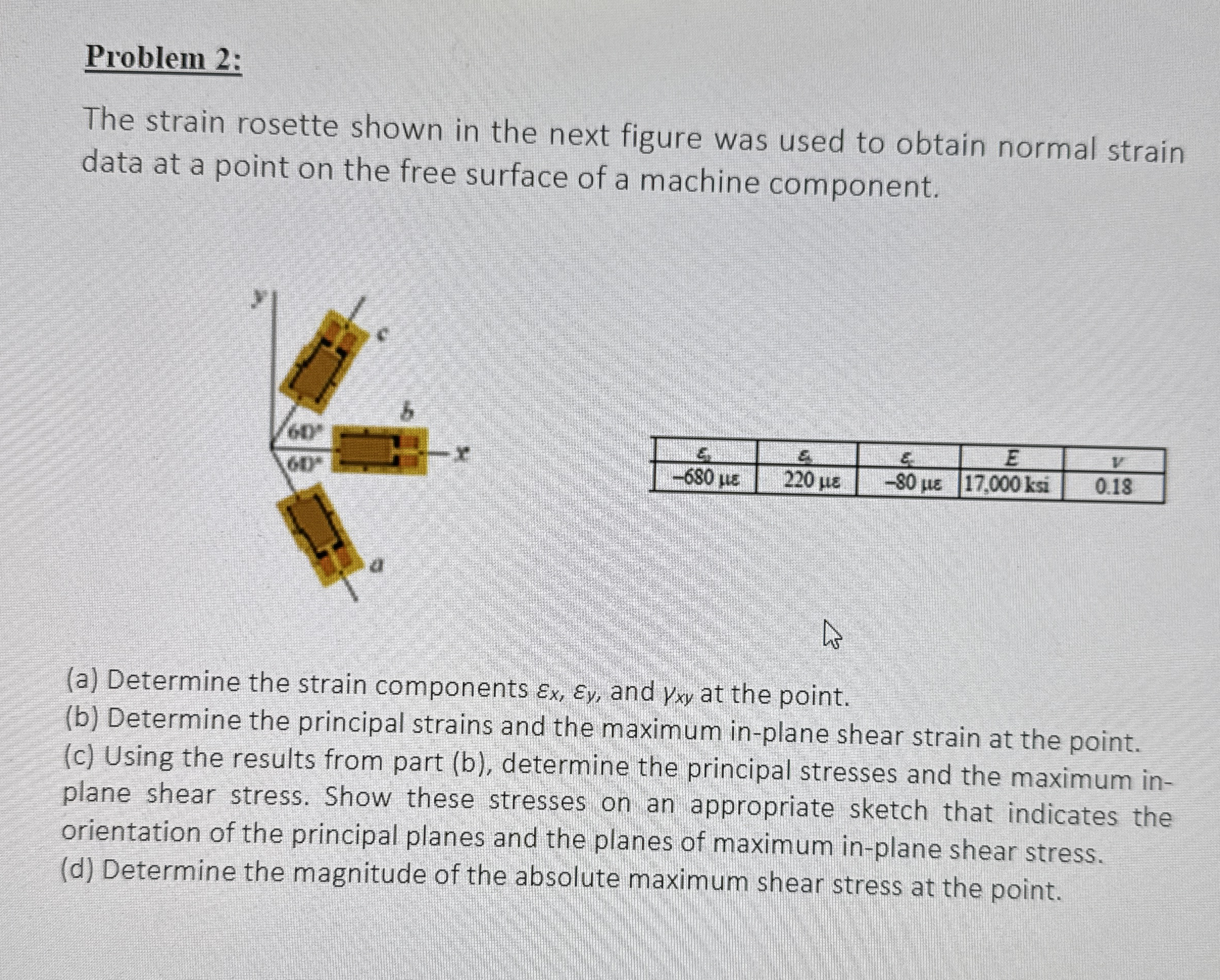 Problem 2 : The strain rosette shown in the next