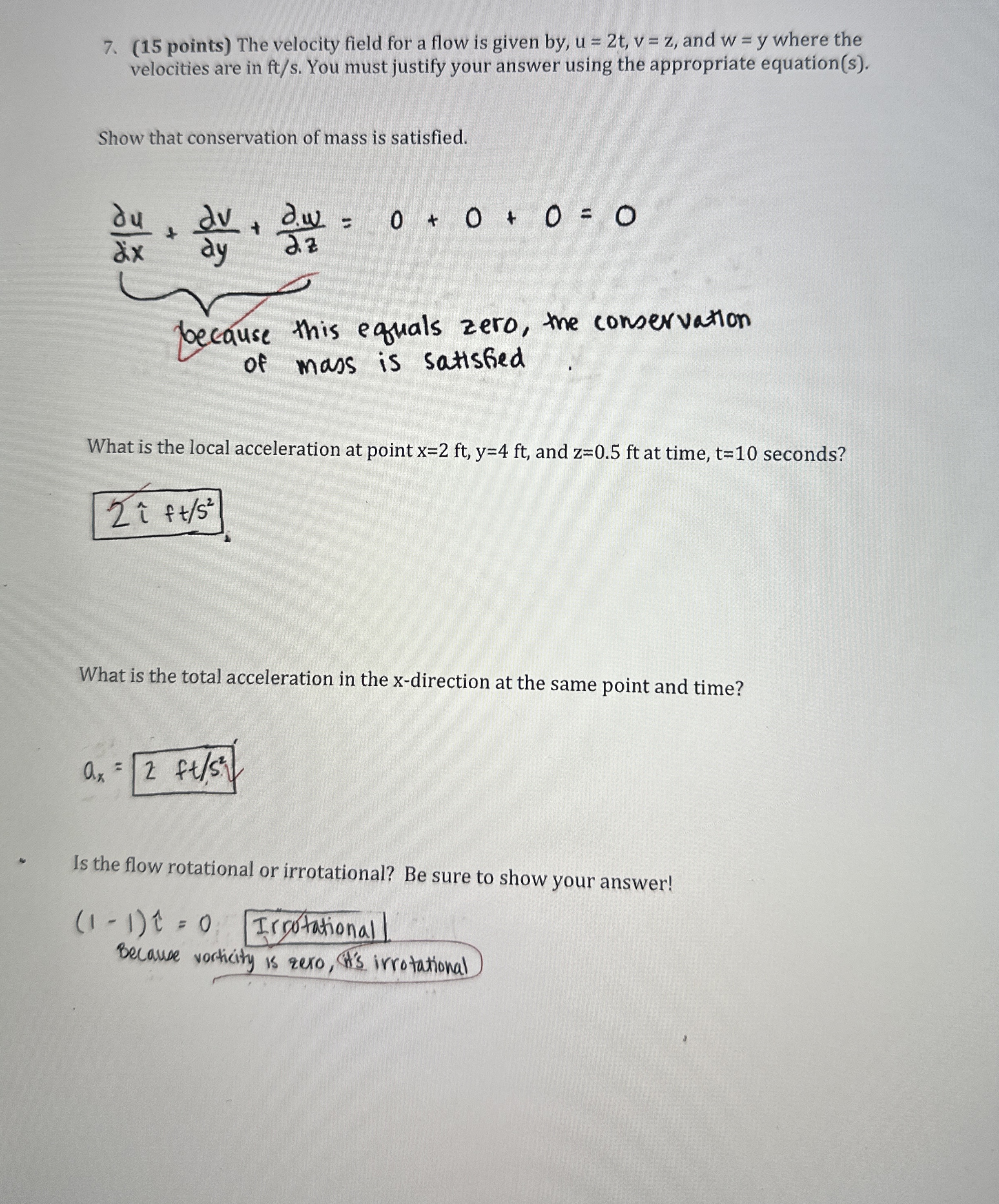( 1 5 points ) The velocity field for a flow is