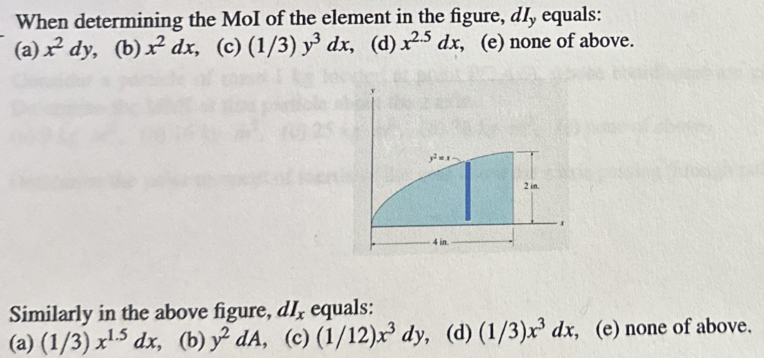 When determining the MoI of the element in the