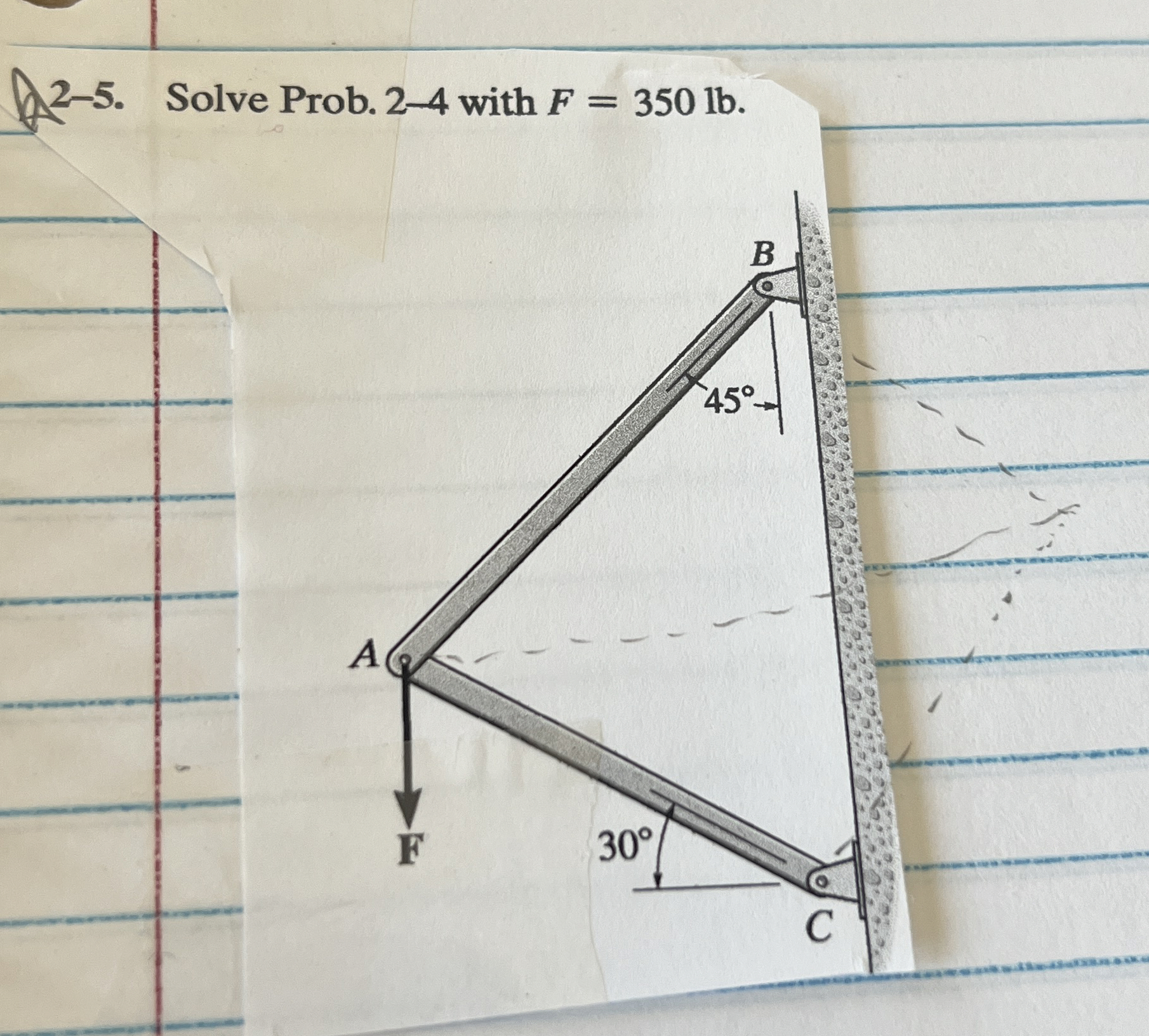 2 2 - 5 . Solve Prob. 2 - 4 with F = 3 5 0 l b .