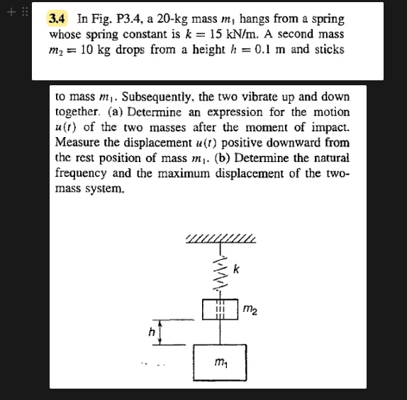 a 2 0 - kg mass mi hangs from a spring whose