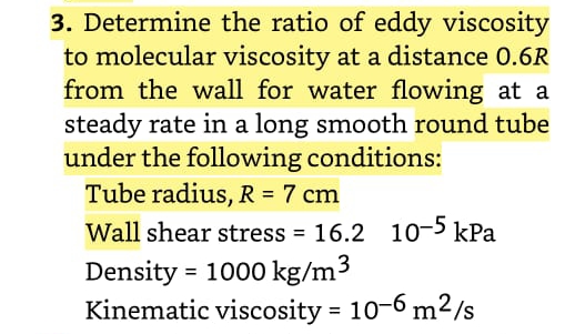 Determine the ratio of eddy viscosity to