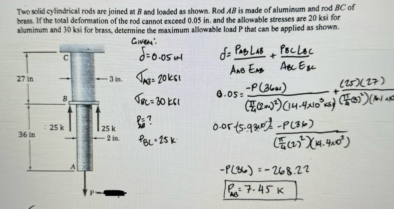 Two solid cylindrical rods are joined at B and