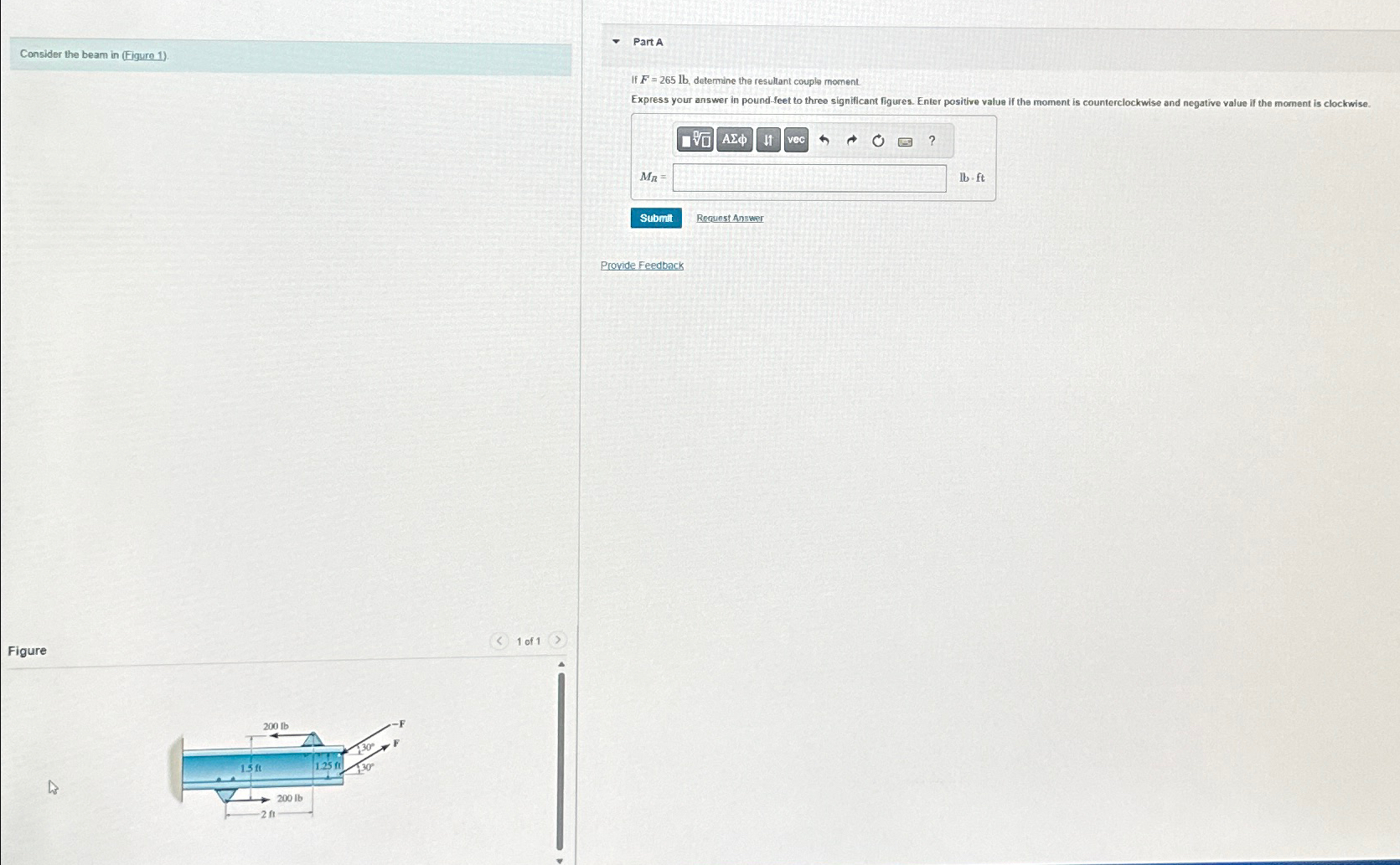 Consider the beam in ( Figure 1 ) Part A If F = 2