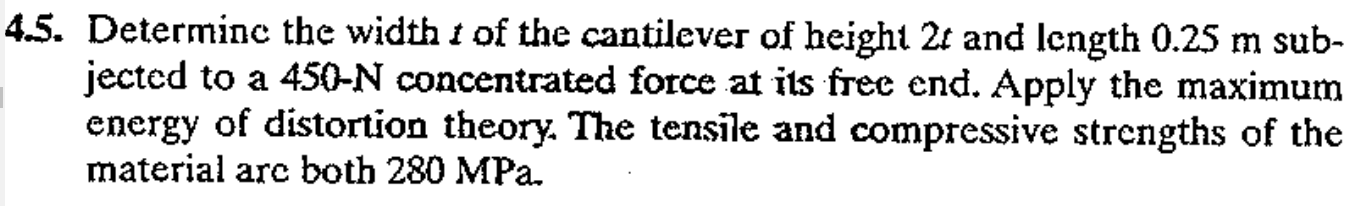4 . 5 . Determine the width t of the cantilever