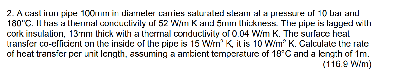 A cast iron pipe 1 0 0 mm in diameter carries