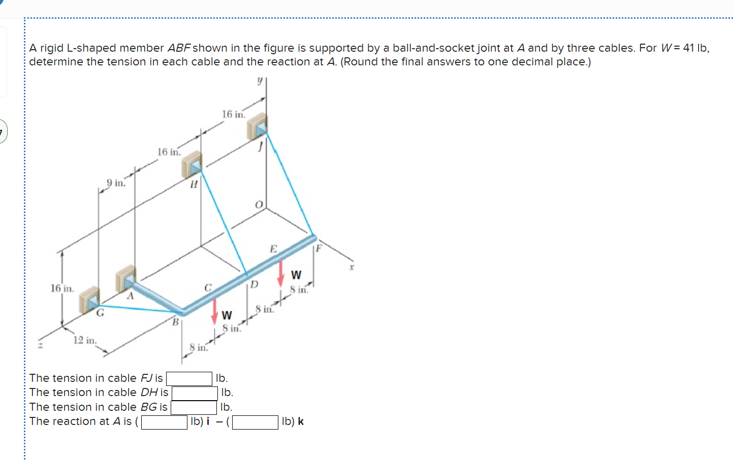A rigid L - shaped member ABF shown in the figure