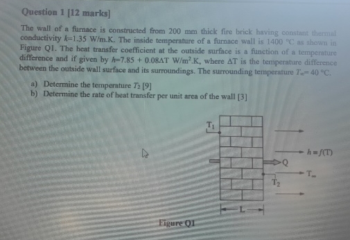 Question 1 [ 1 2 marks ] The wall of a furnace is