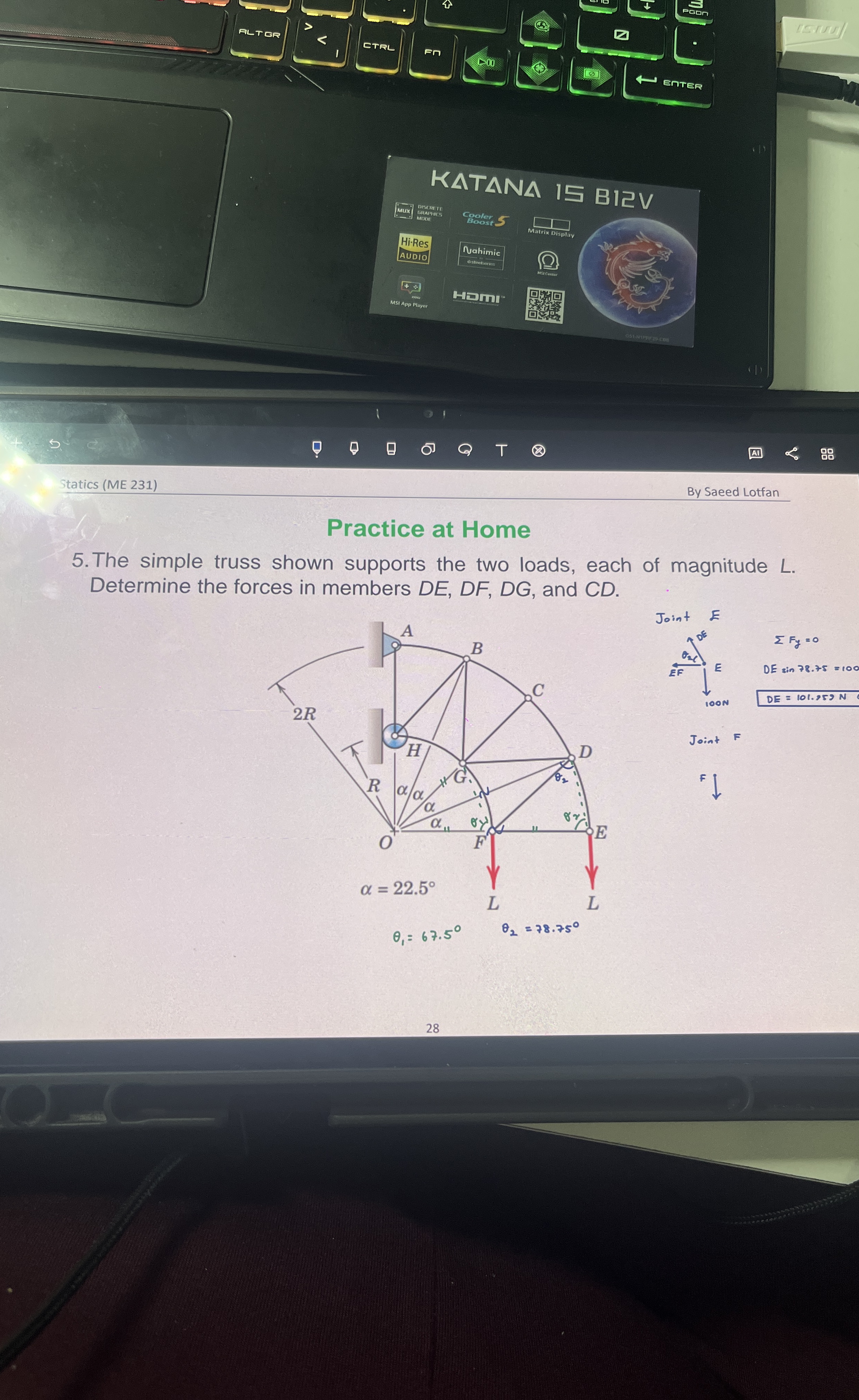 Statics ( ME 2 3 1 ) By Saeed Lotfan Practice at