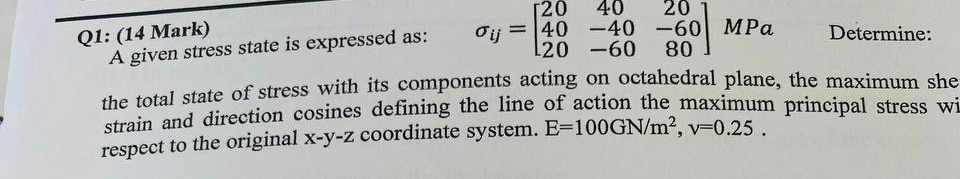 A given stress state is expressed as: i j = [ 2 0