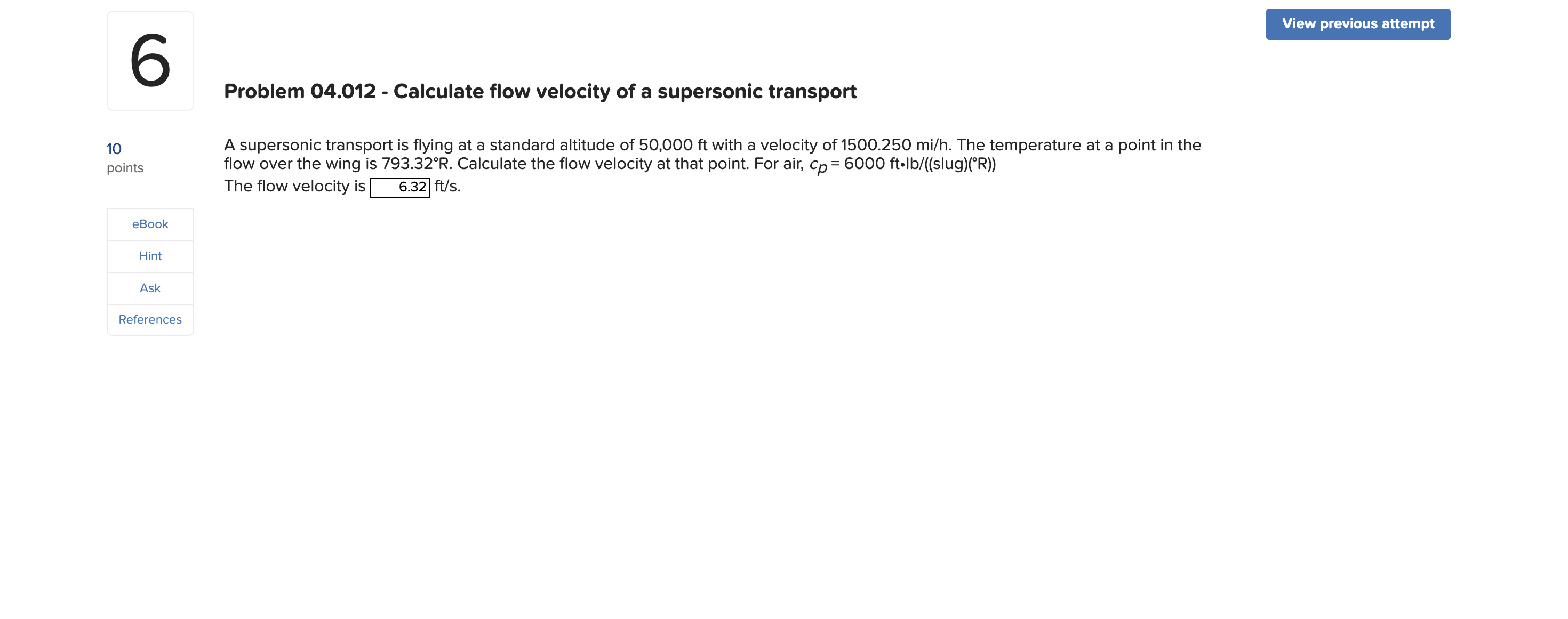 6 Problem 0 4 . 0 1 2 - Calculate flow velocity