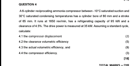 QUESTION 4 A 6 - cylinder reciprocating ammonia
