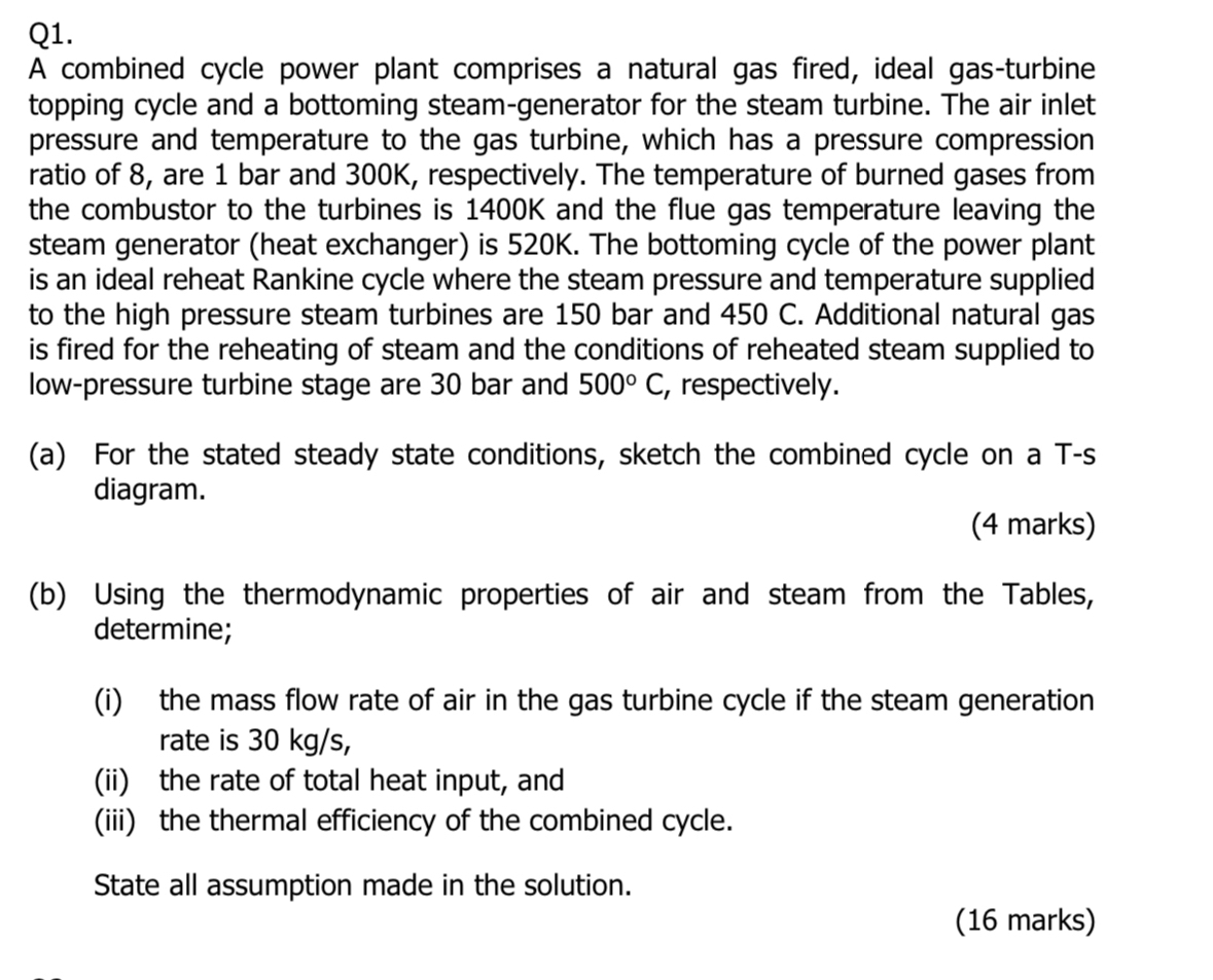 Q 1 . A combined cycle power plant comprises a