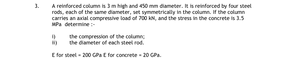 A reinforced column is 3 m high and 4 5 0 mm